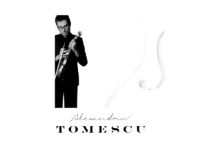 Black and white image of a violinist holding a violin, looking focused. Elegant 