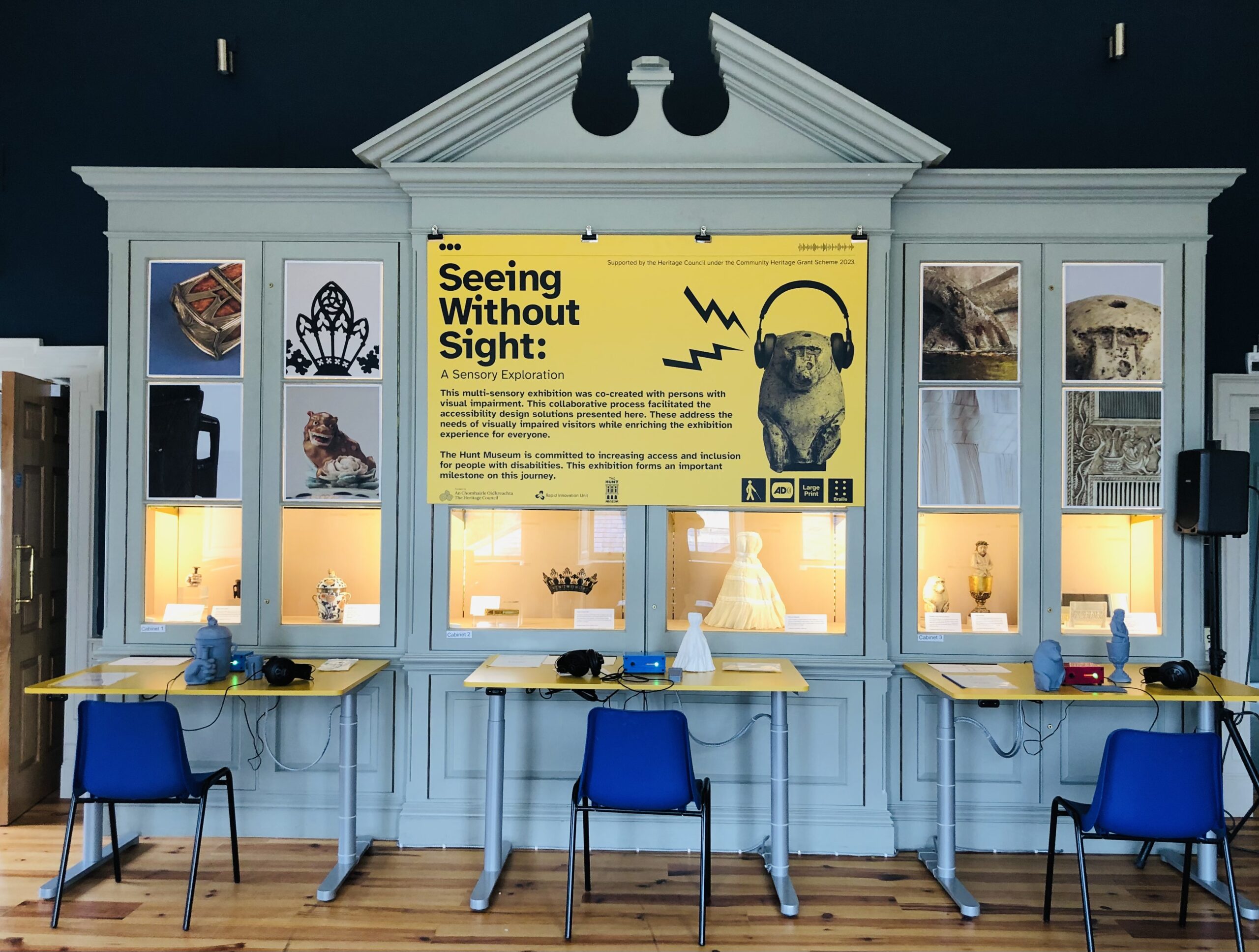 Exhibition room with a display titled 