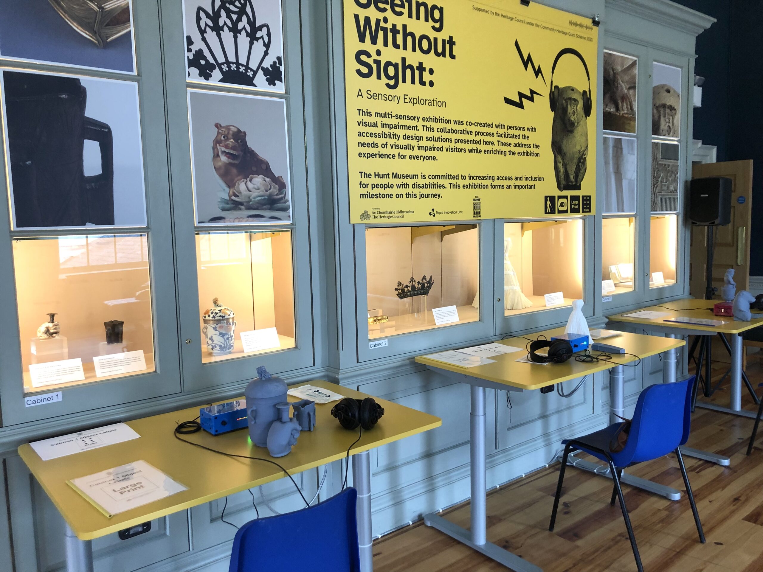 Exhibition room with a display titled 