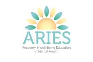 Logo with a rising sun made of green and yellow leaves above the word 