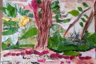 Nature collage using leaves and sticks