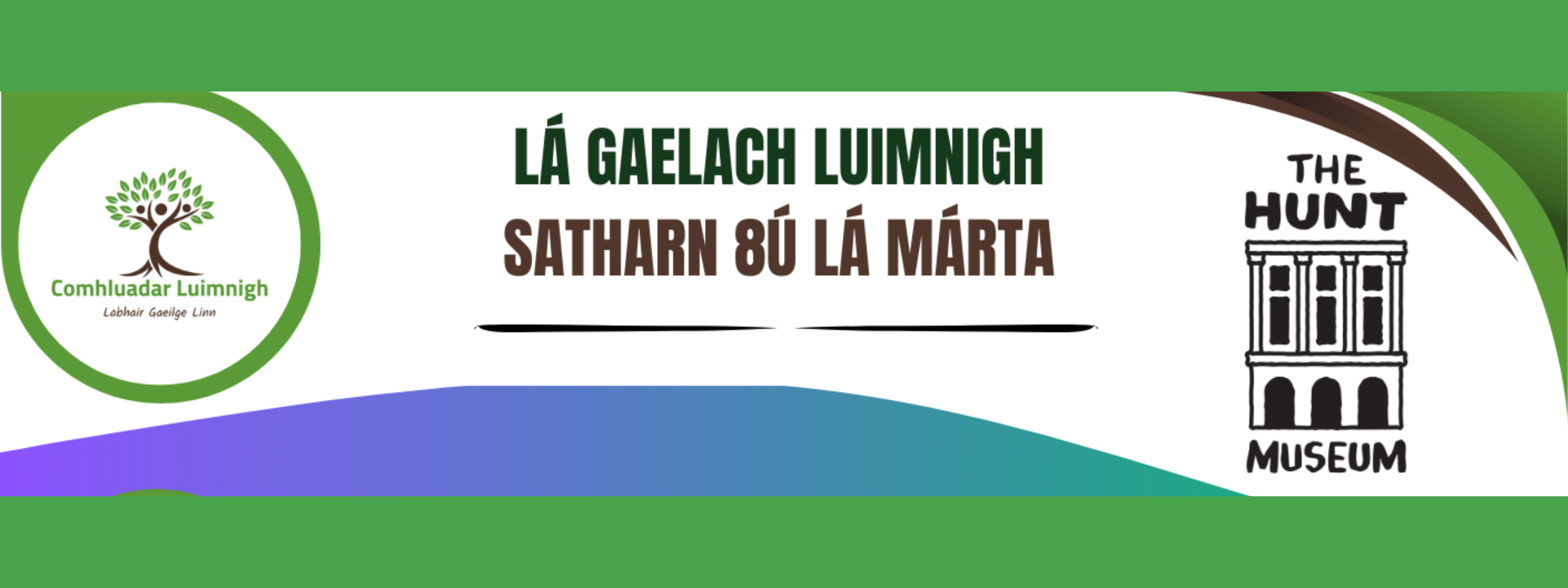 Banner in green and white with the text 